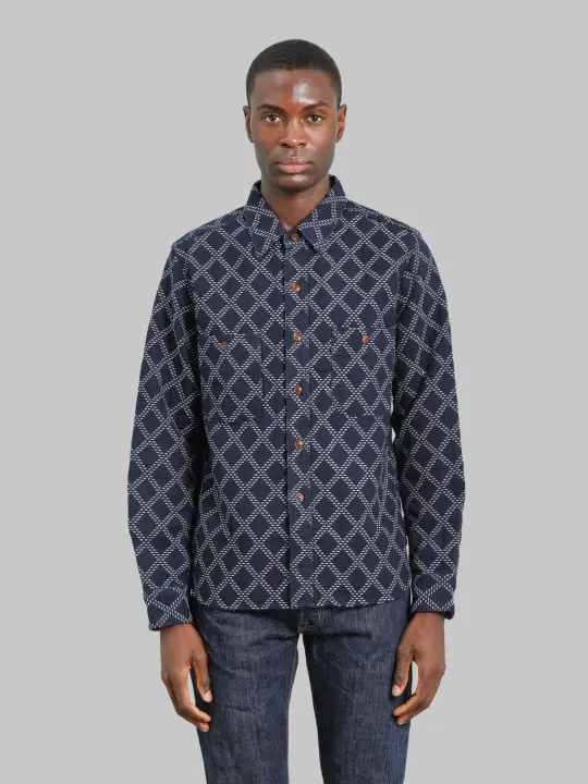 Studio D'Artisan 5728 Indigo Sashiko Dobby Shirt