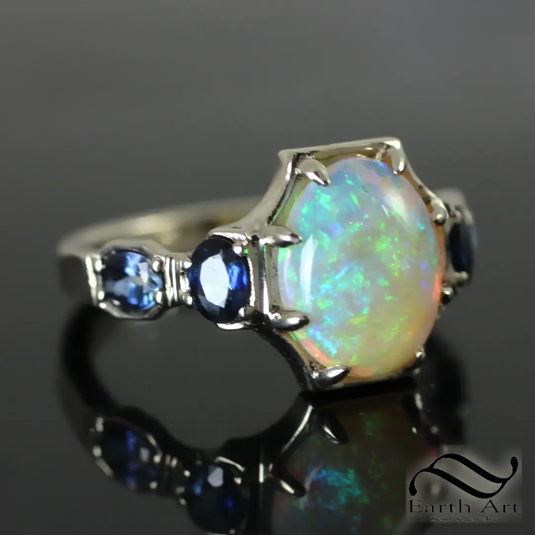 14k Art Deco Opal Ring with Sapphire