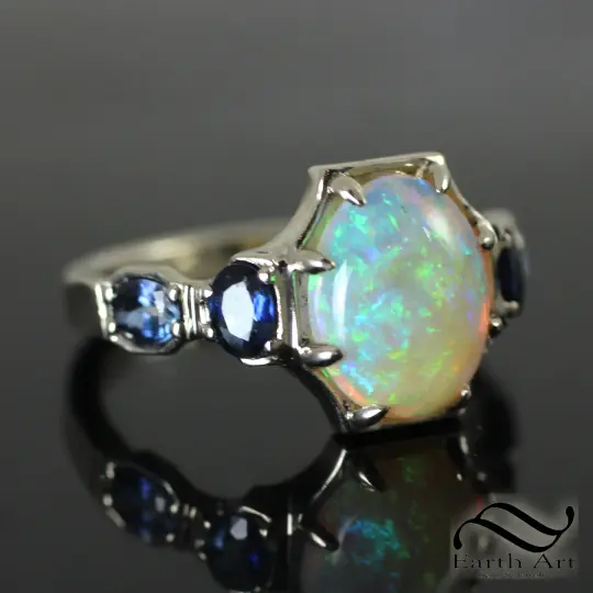 14k Art Deco Opal Ring with Sapphire