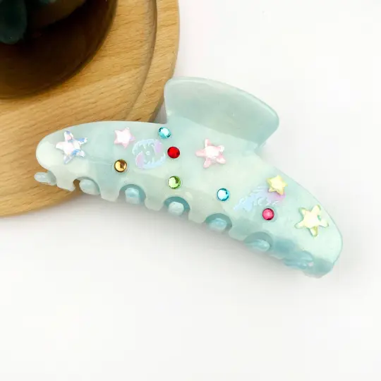 Rhinestone Star & Crescent Acetate Claw Clip, Elegant Geomet