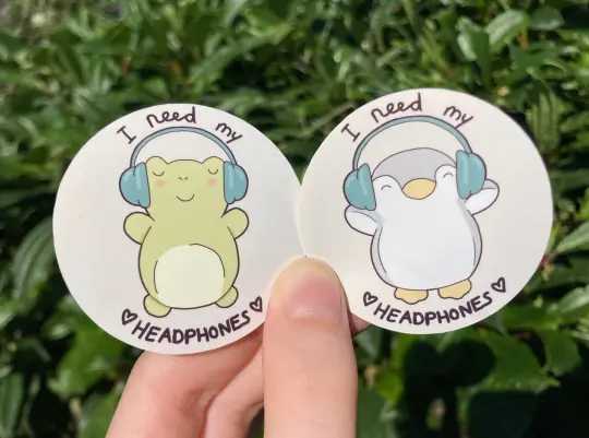 Headphone lover frog and penguin sticker set
