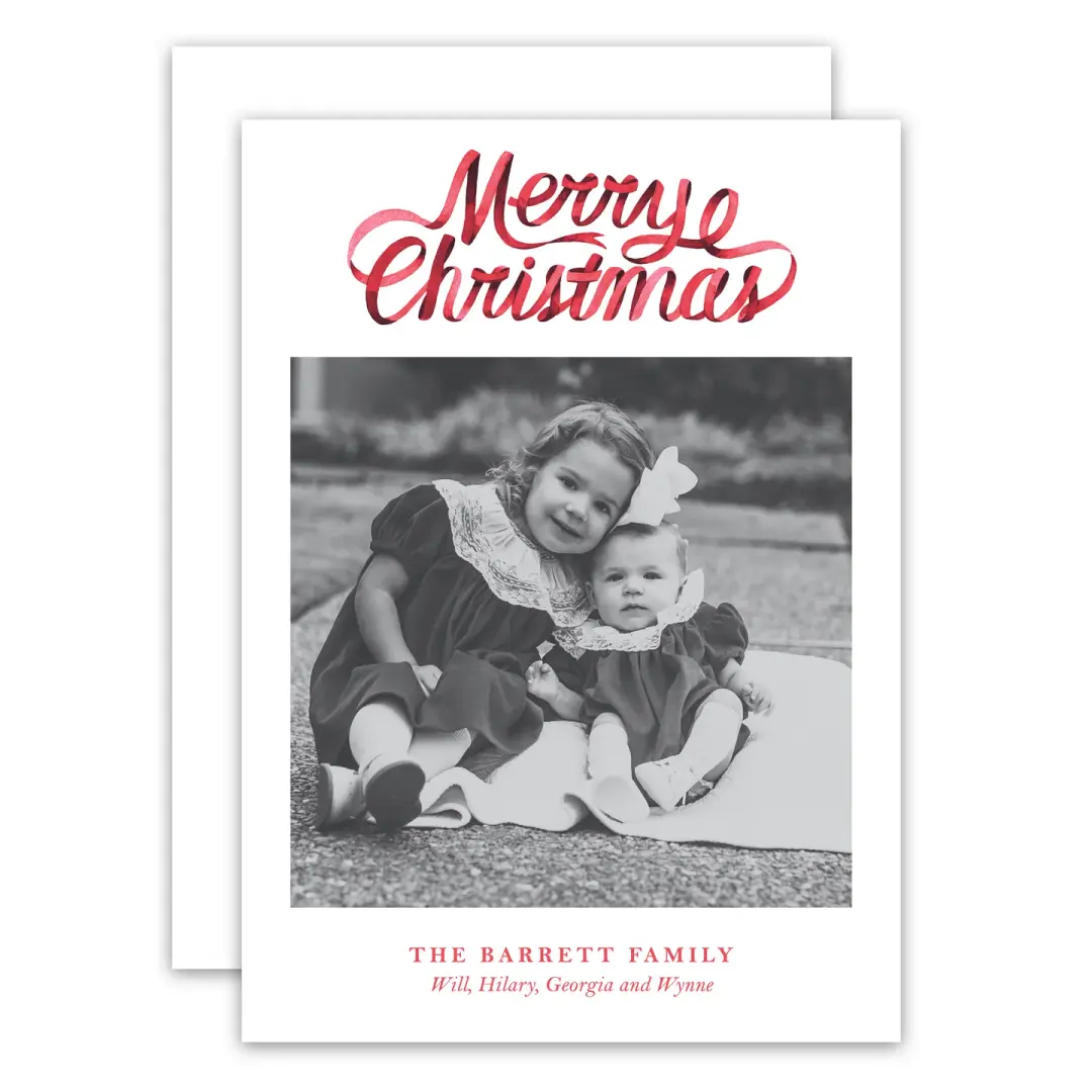 Red Watercolor Ribbon Text Holiday Card