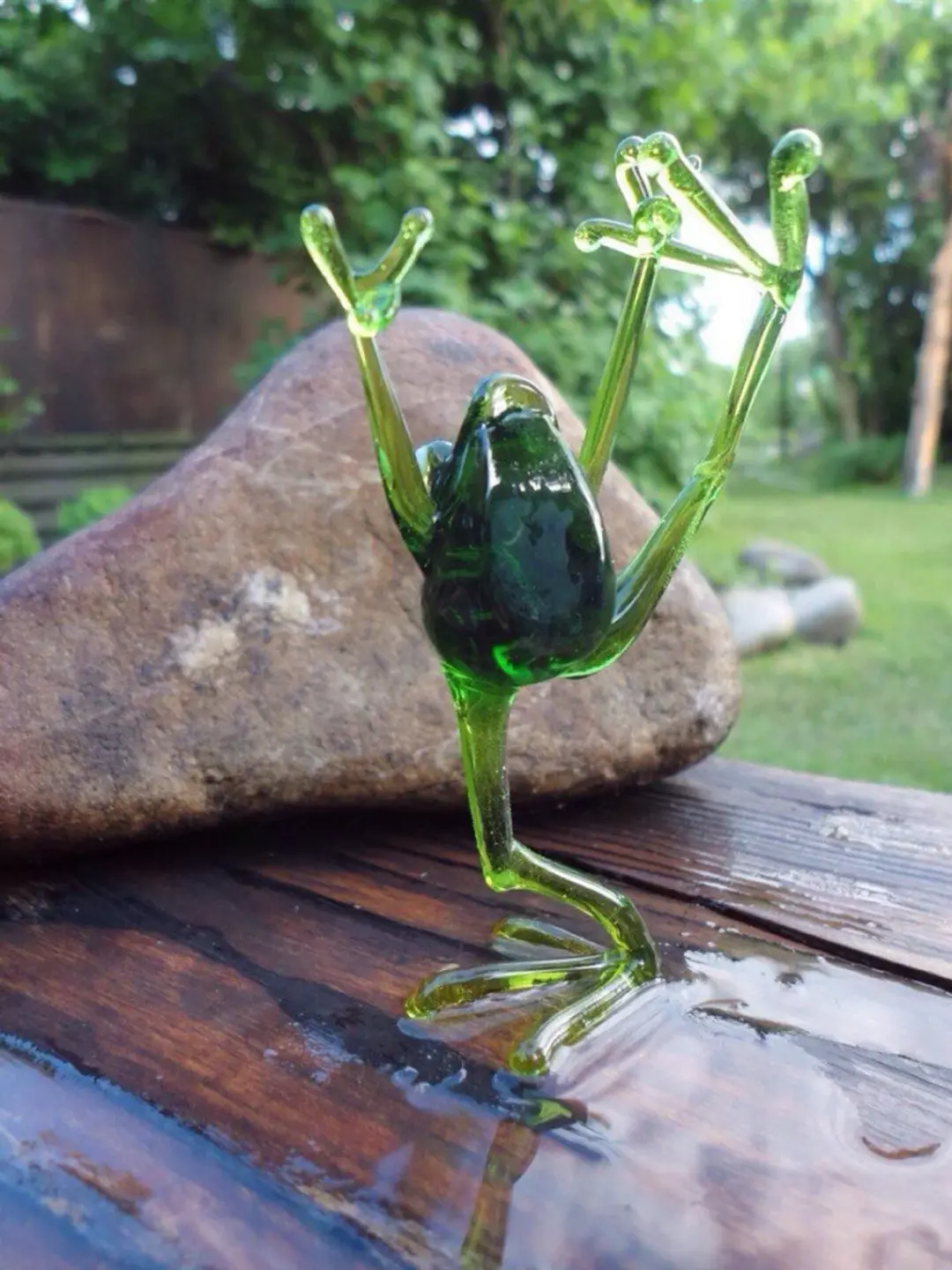 Large Green Murano Glass Frog Figurine | Artistic Lampwork Frog Sculpture
