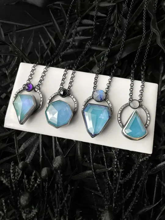 Faceted Lab Zircon Blue Glow Necklaces - 4 Available