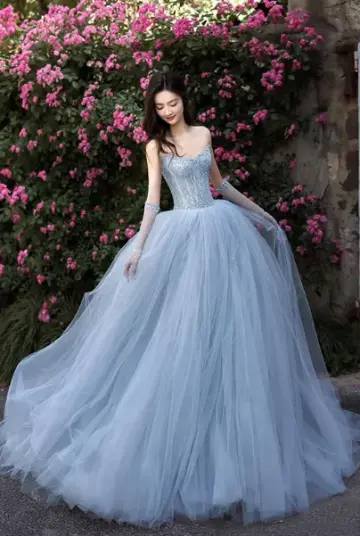 Tulle Puffy Corset Prom Gown ,Gentle Pale Blue Maxi Evening Dress Quinceanera Dress RS1957