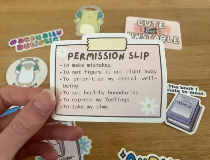 Mental health permission slip sticker