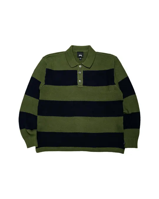 Stüssy Pique Knit Stripe Rugby Olive