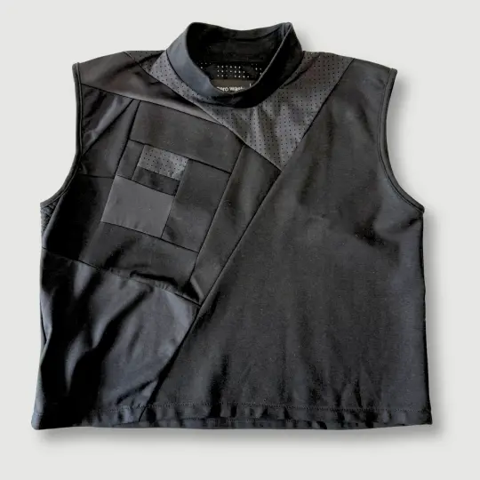 size small - sample sale - black + mesh crop top