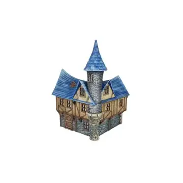 Fully painted 28mm tall towered medieval town house with conical spire (Towertop House) — 3D-printed tabletop RPG terrain for D&D, Pathfinder & wargaming