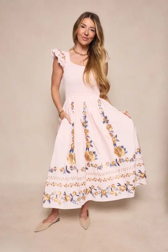 Hattie Dress in Embroidered Spring Floral