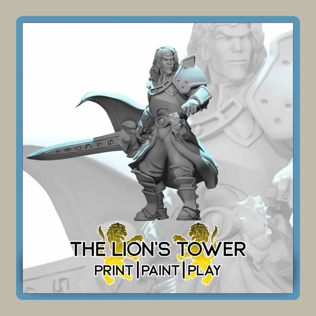 render of 32mm miniature Cedric the Paladin