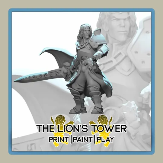 render of 32mm miniature Cedric the Paladin