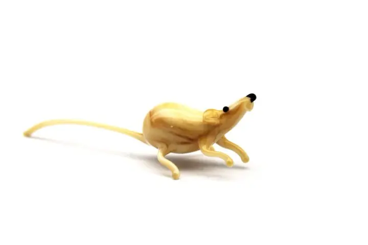 Marbled Beige Glass Rat Figurine – Tiny Handmade Murano Animal