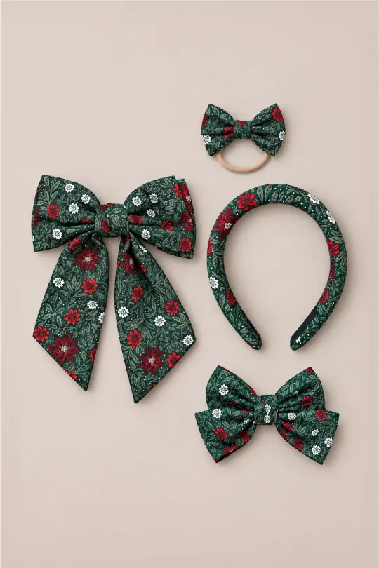 Hair Bows in Evergreen Merry Ditsy