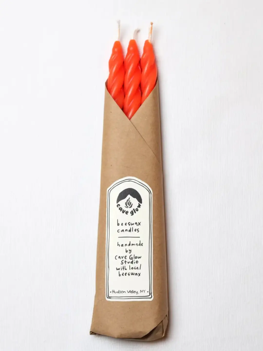 Spiral Beeswax Candles - Bright Orange