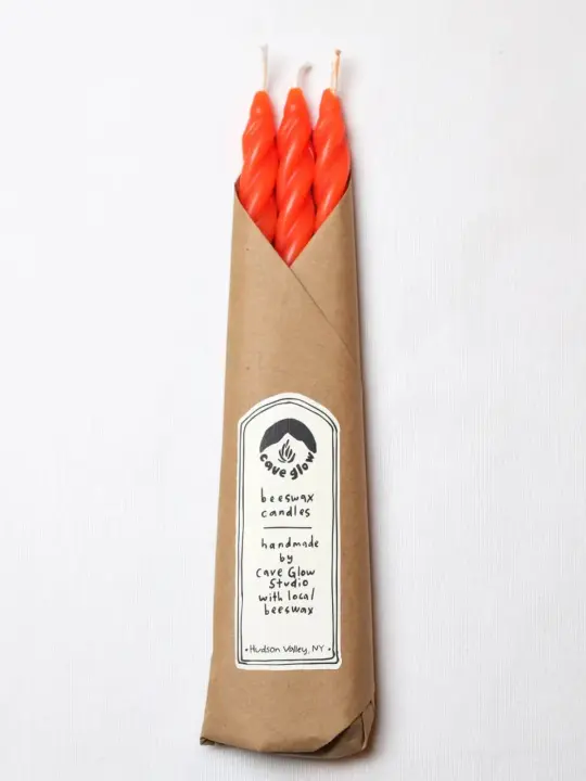 Spiral Beeswax Candles - Bright Orange