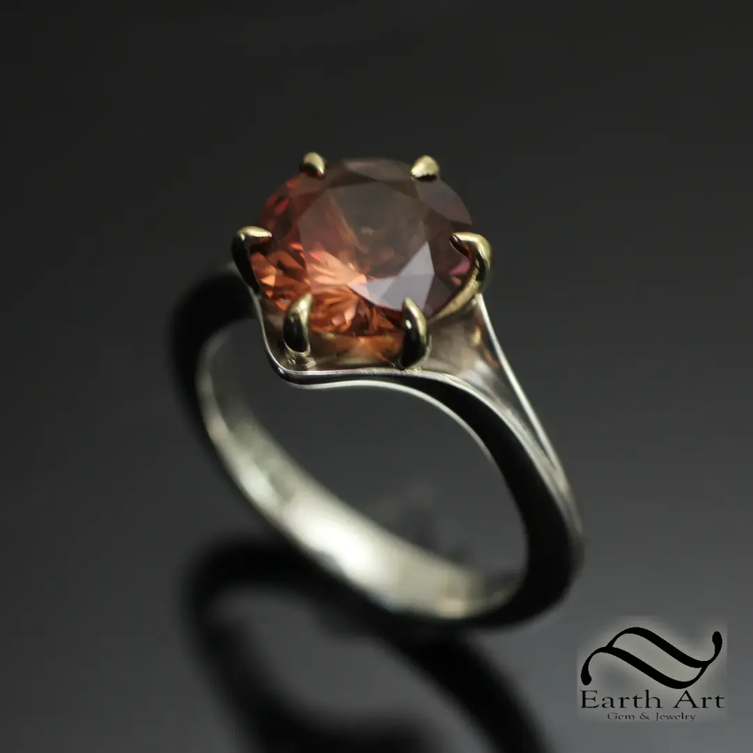 Sunstone Solitaire in silver and 14k