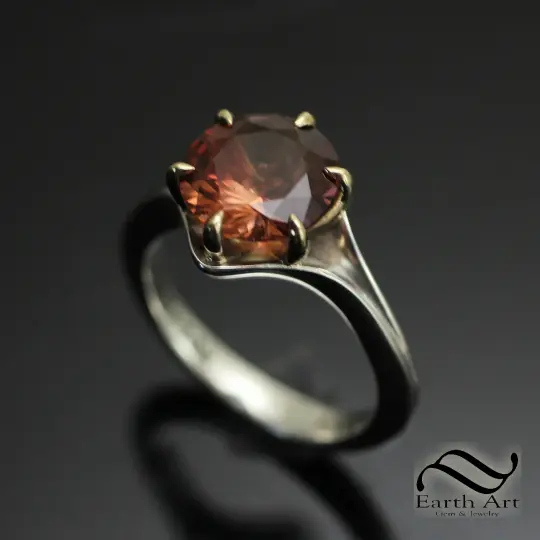 Sunstone Solitaire in silver and 14k