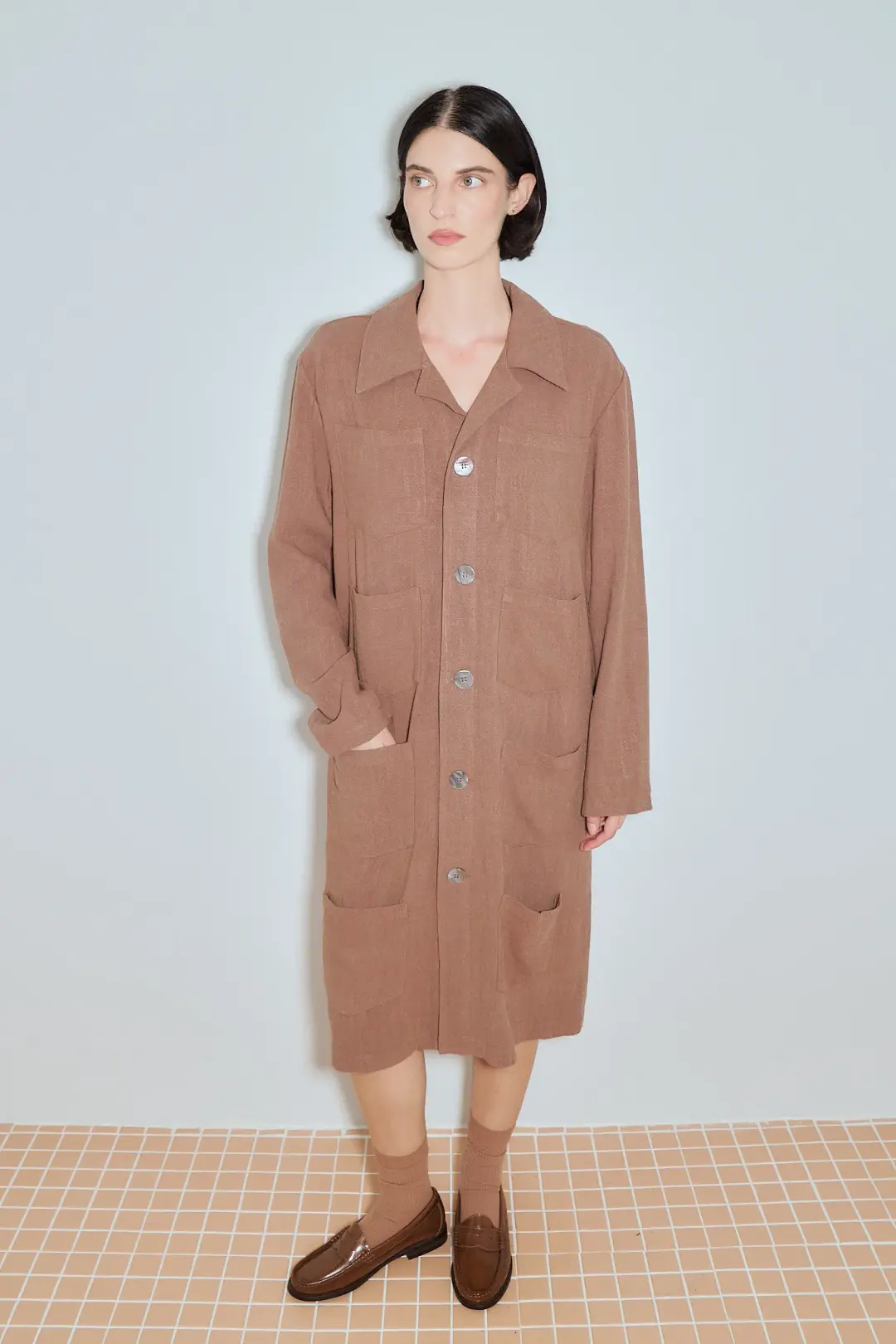 Unisex Thick Linen Too Many Pockets Jacket Camel