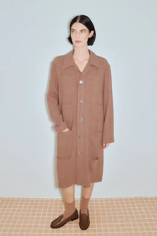 Unisex Thick Linen Too Many Pockets Jacket Camel