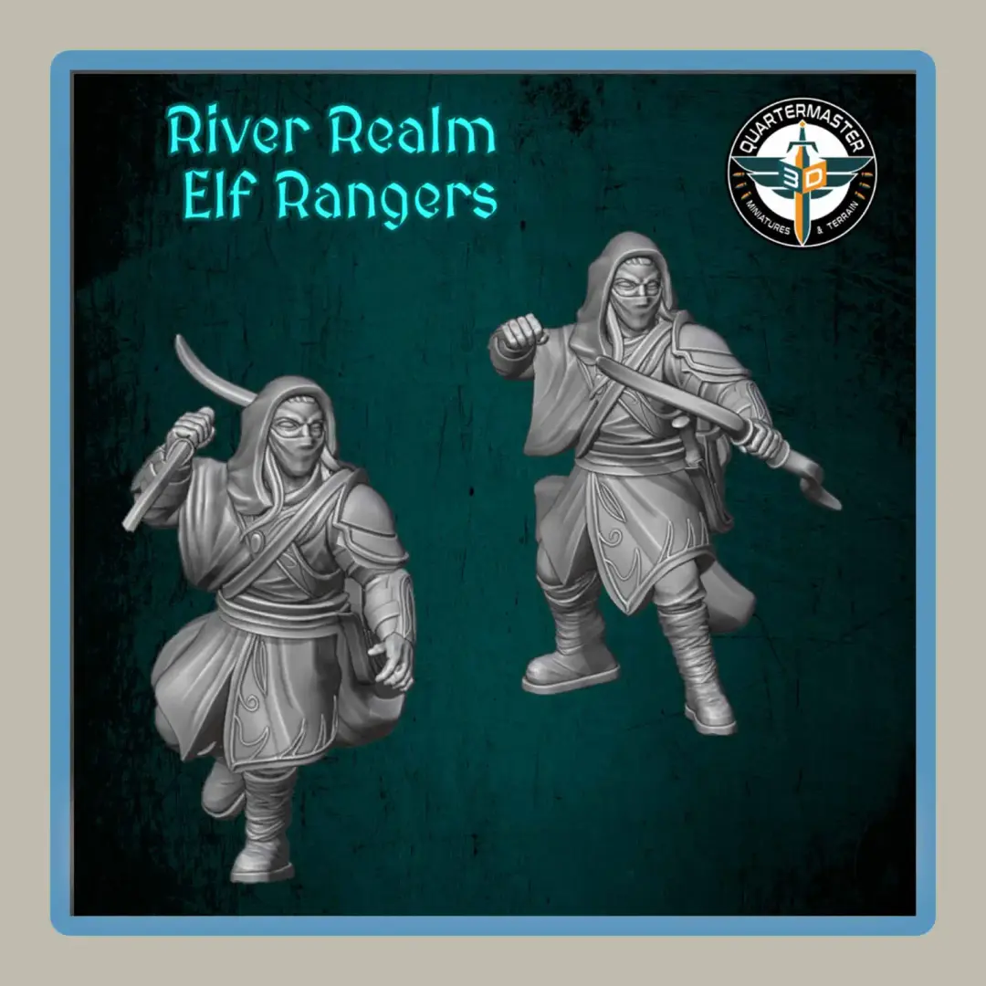 Render of 28mm miniature elf rangers