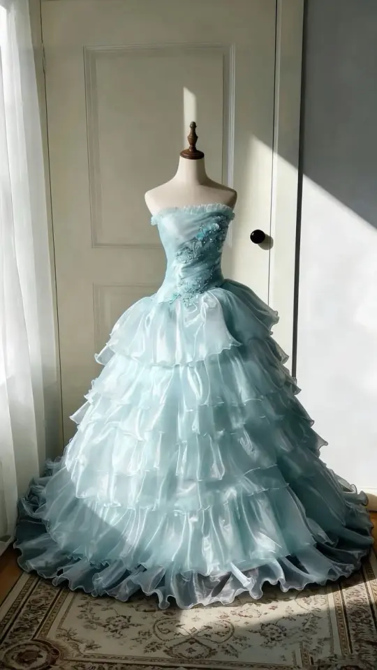 Puffy Silky Tulle Ruffled Prom Gown Mint Green Women's Corset Maxi Birthday Dress Evening Dress RS3008