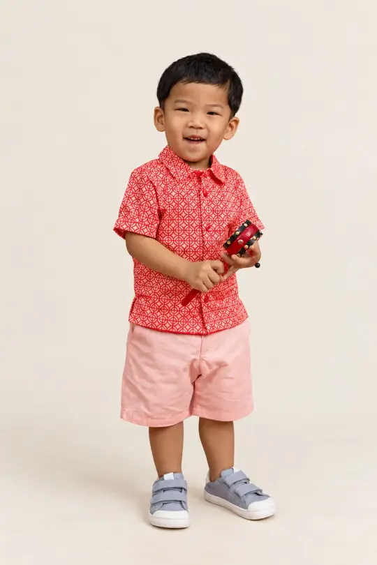 Little Man Shirt - Peach Red Mosaic