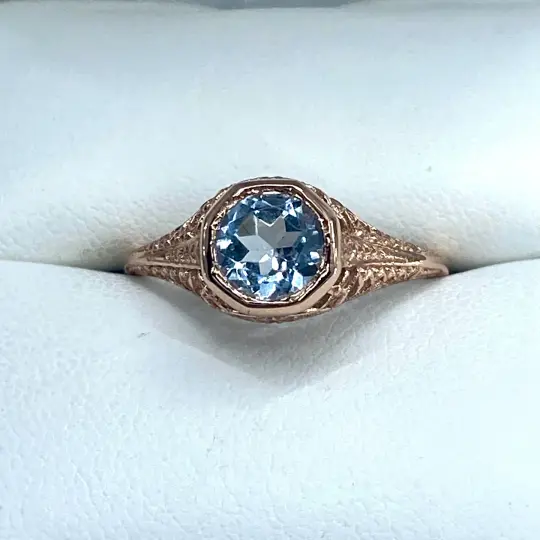 Sky Blue Topaz Dandelion Ring, Size 7, Rose Gold plated Sterling Silver Filigree Jewelry #D205 - Ready to Ship