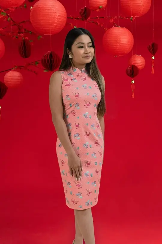 Ladies Mini Peony Cheongsam - Pink Teapots