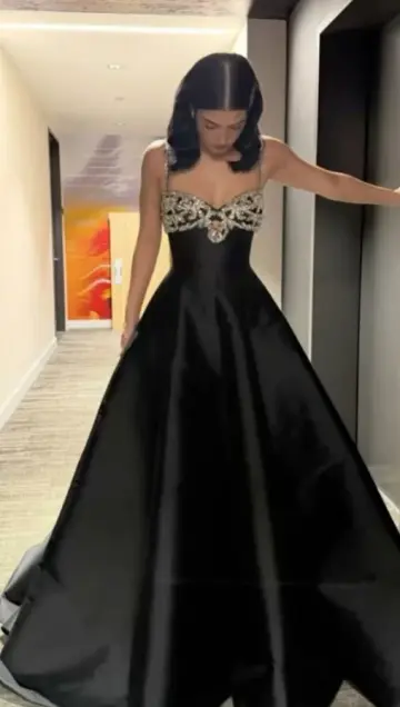 Silky Satin Beaded Corset Prom Gown , Black Elegant Women's Maxi Evening Dress Cami Dress RS2550