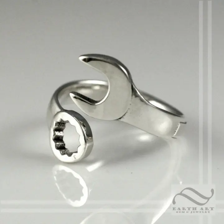 Wrench Ring in Solid Sterling Silver - Adjustable unisex band