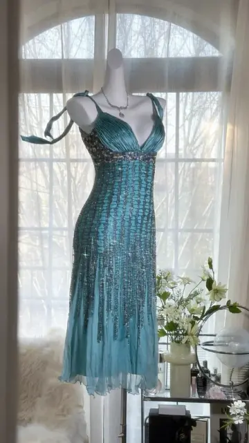Sparkly Beaded Flowy Women's Homecoming Dress Blue Corset Short Prom Dress Party Dress RS2447