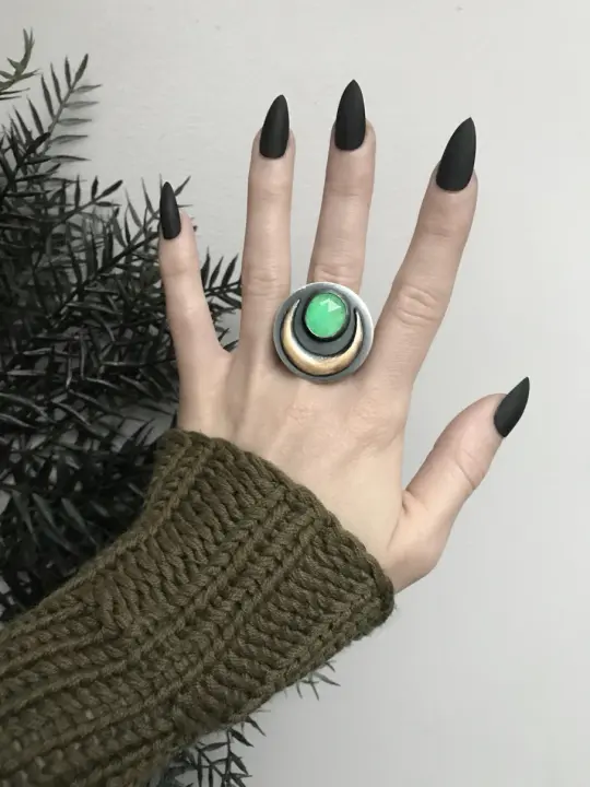 Glowing Aquamarine Moon Goddess Ring
