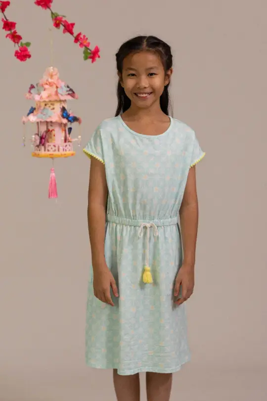 Hayley Dress - Teal Plaid Tiles