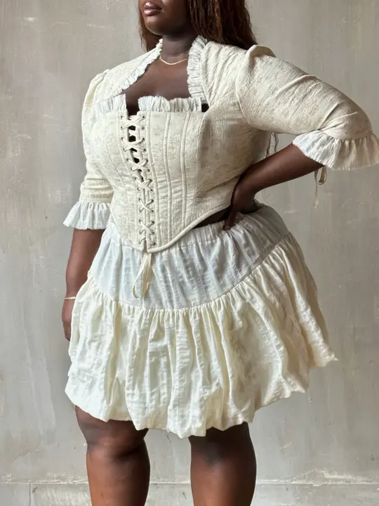 Sample Sale: Bubble Skort in Ivory Jacquard Stripe (Size VI)