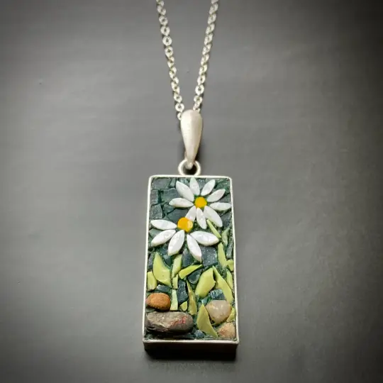 Rectangle Daisy Micro Mosaic Pendant