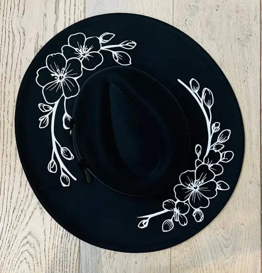 Large Cherry Blossoms Vegan Felt XL Brim Gothic Hat