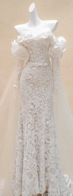 White lace one-shoulder slim waist long dress bridal gown R5748