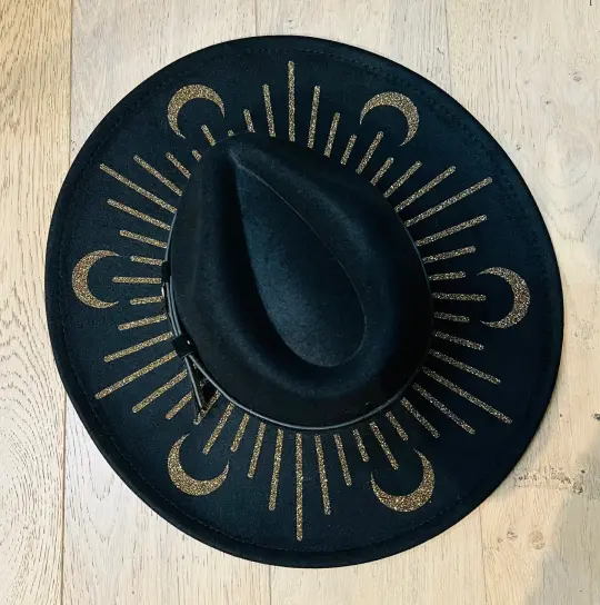 Black & Gold Moonburst Vegan Felt XL Brim Hat