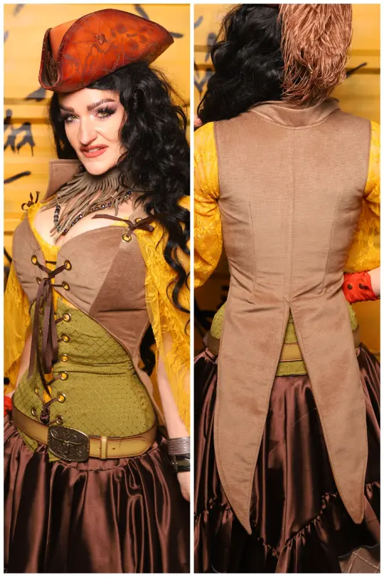 Tailed Cropped Overbust in Tan Sand Velvet -  THE SWASHBUCKLERS: PART 1