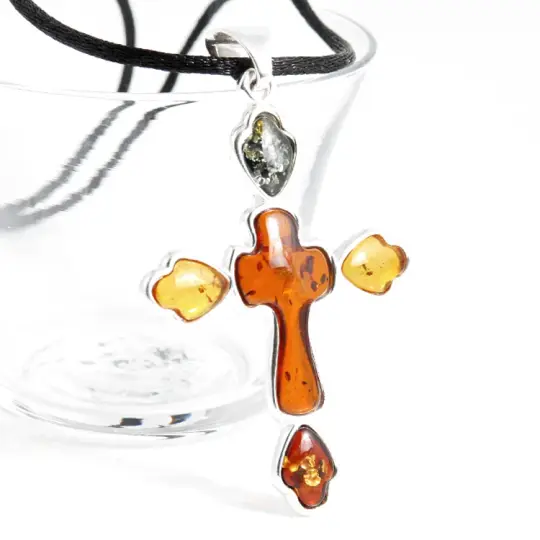 Graceful Amber Cross Pendant