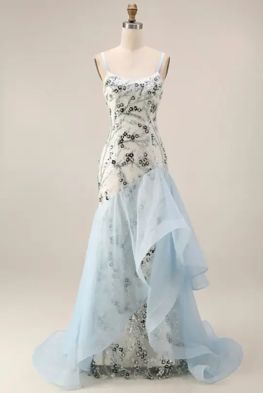 Niche White Beaded Prom Dress ,A-Line Spaghetti Straps Applique Bodycon Maxi Summer Dress Cami Dress RS1084
