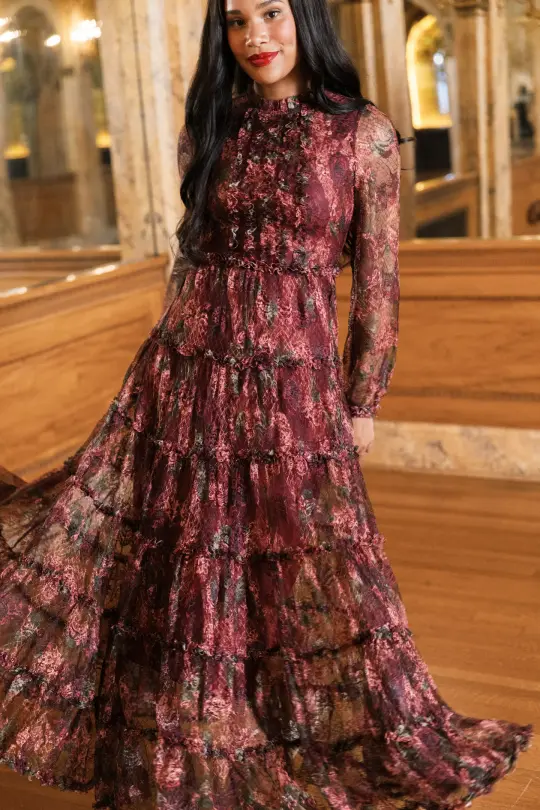 Madrigal Dress in Merlot Floral