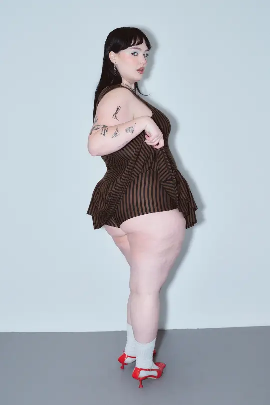 Brown Stripe Tencel/Wool Blend Mini Romper