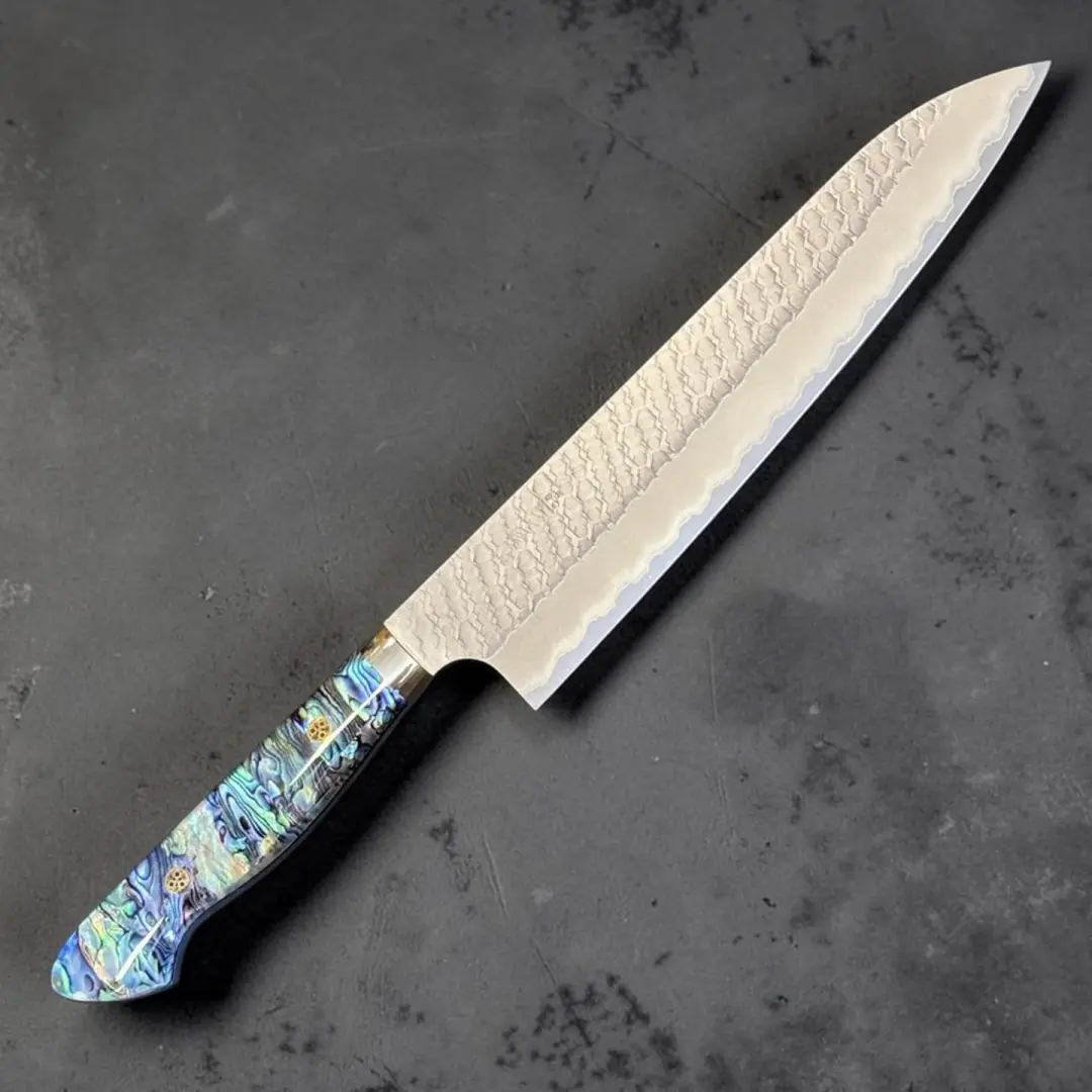 Nigara Hamono SG2 Migaki Tsuchime Gyuto 240 mm Abalone Western Handle