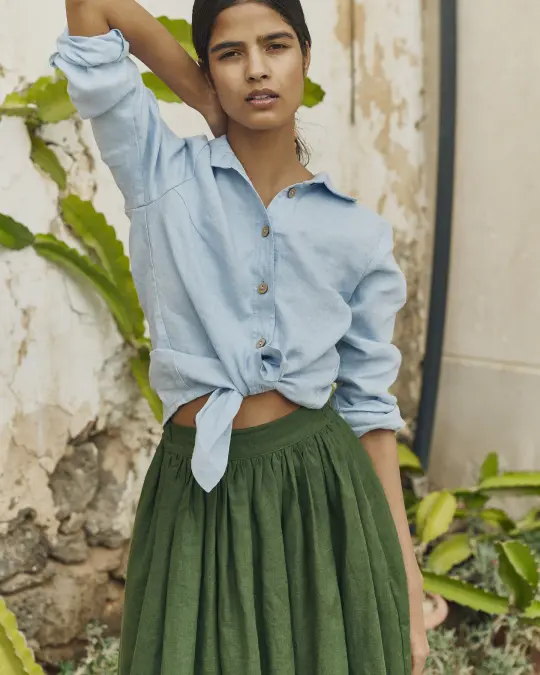 1950s CITY flat front linen skirt
