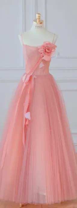 Pink Spaghetti-Strap Fitted-Waist Slim-Fit Long Prom Dress / Bridal Gown R5896