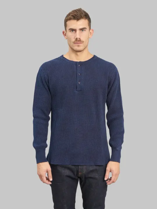 UES Thermal Big Waffle Henley T-Shirt Indigo