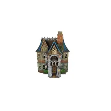 Fully painted 28mm 3D-printed ivy-clad manor with corner turret and carriage arch — tabletop RPG terrain for D&D, Pathfinder & wargaming