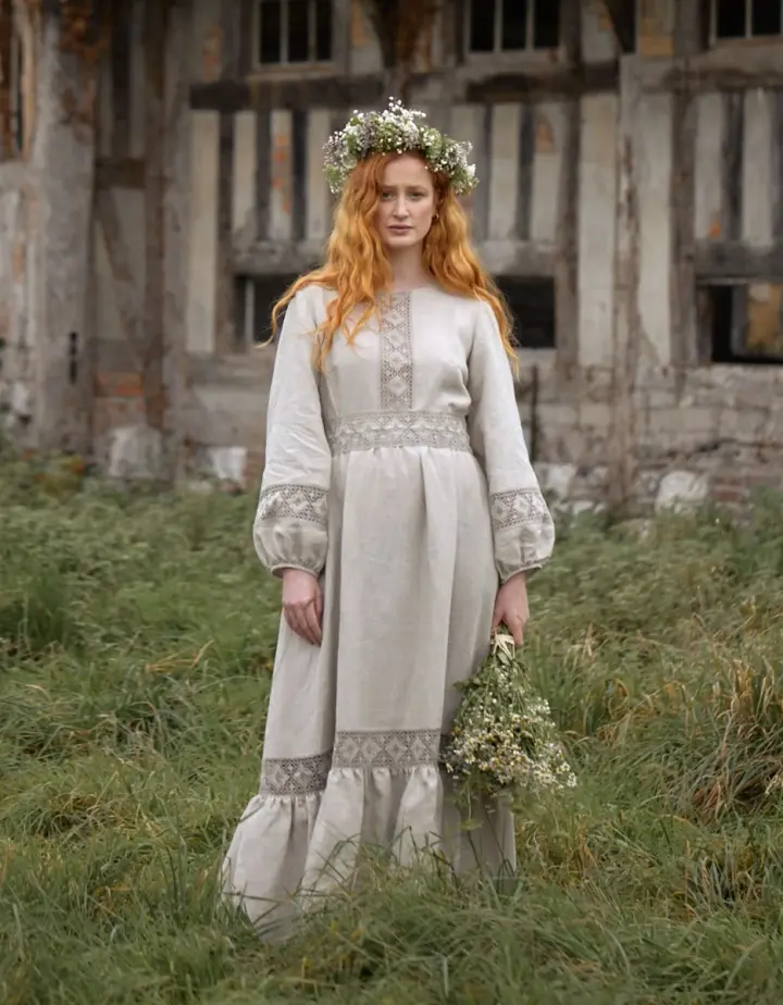 Robe 'Misha ceremony' en lin naturel avec dentelle de lin